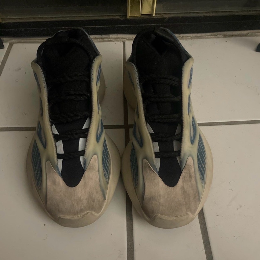 Yeezy Sneakers in Black, Cream, and Blue